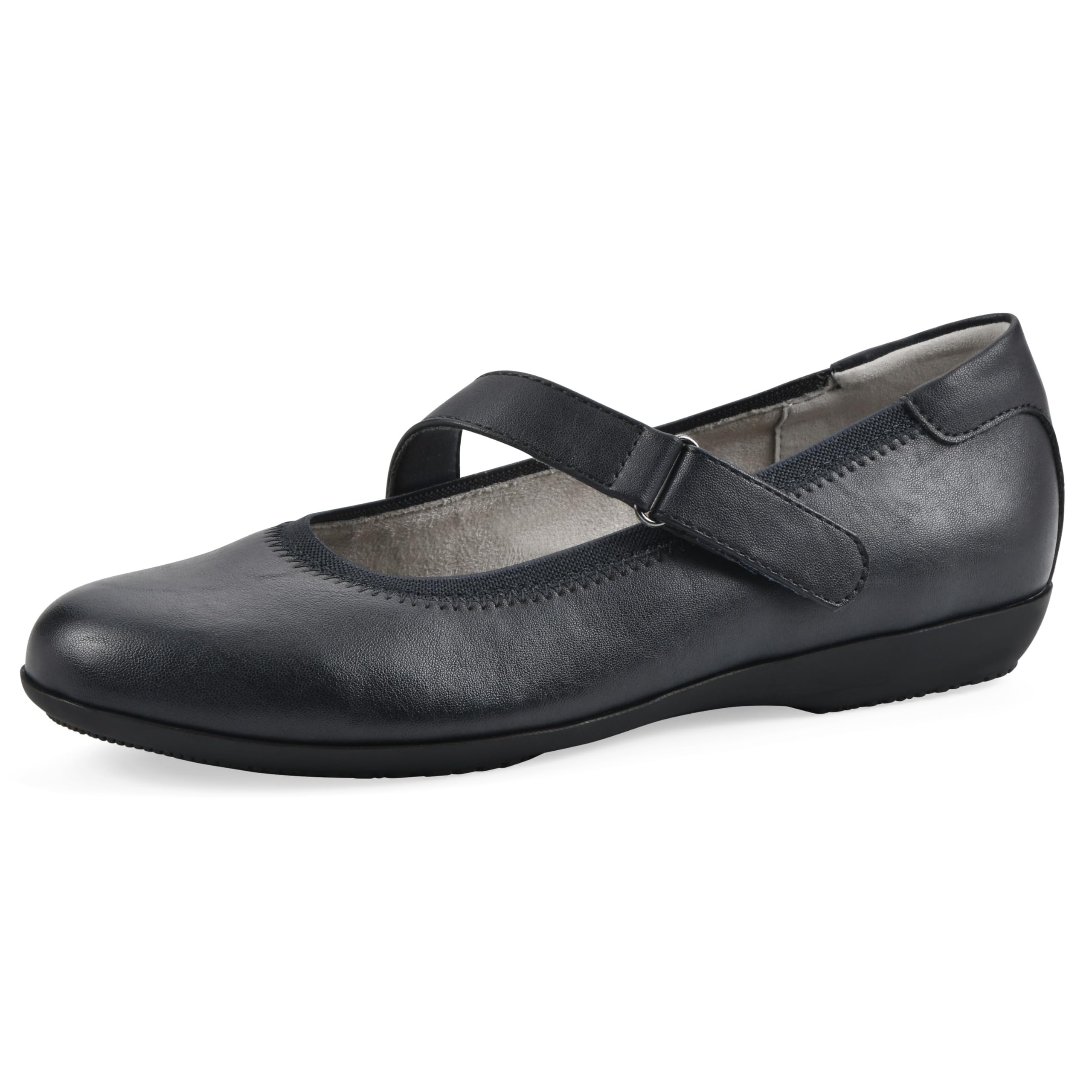 Cliffs by White Mountain Women’s Carwen Cushioned Mary Jane Flat, Navy/Smooth, 6 W
