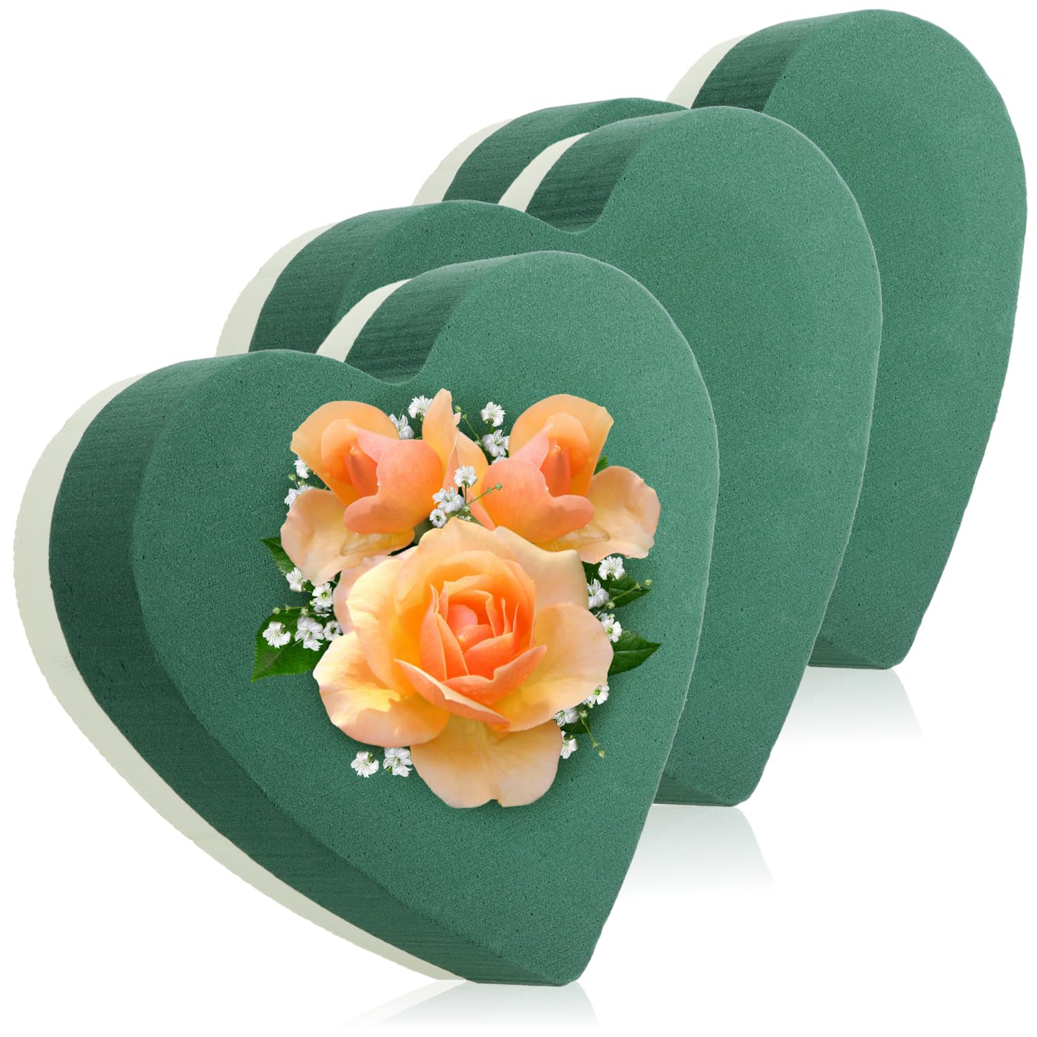com-four® 3x floral foam for flower arrangements in heart shape - floral foam for fresh flowers - floral sponge for crafting for weddings, Easter and birthdays - floral foam heart (03 pieces - heart)