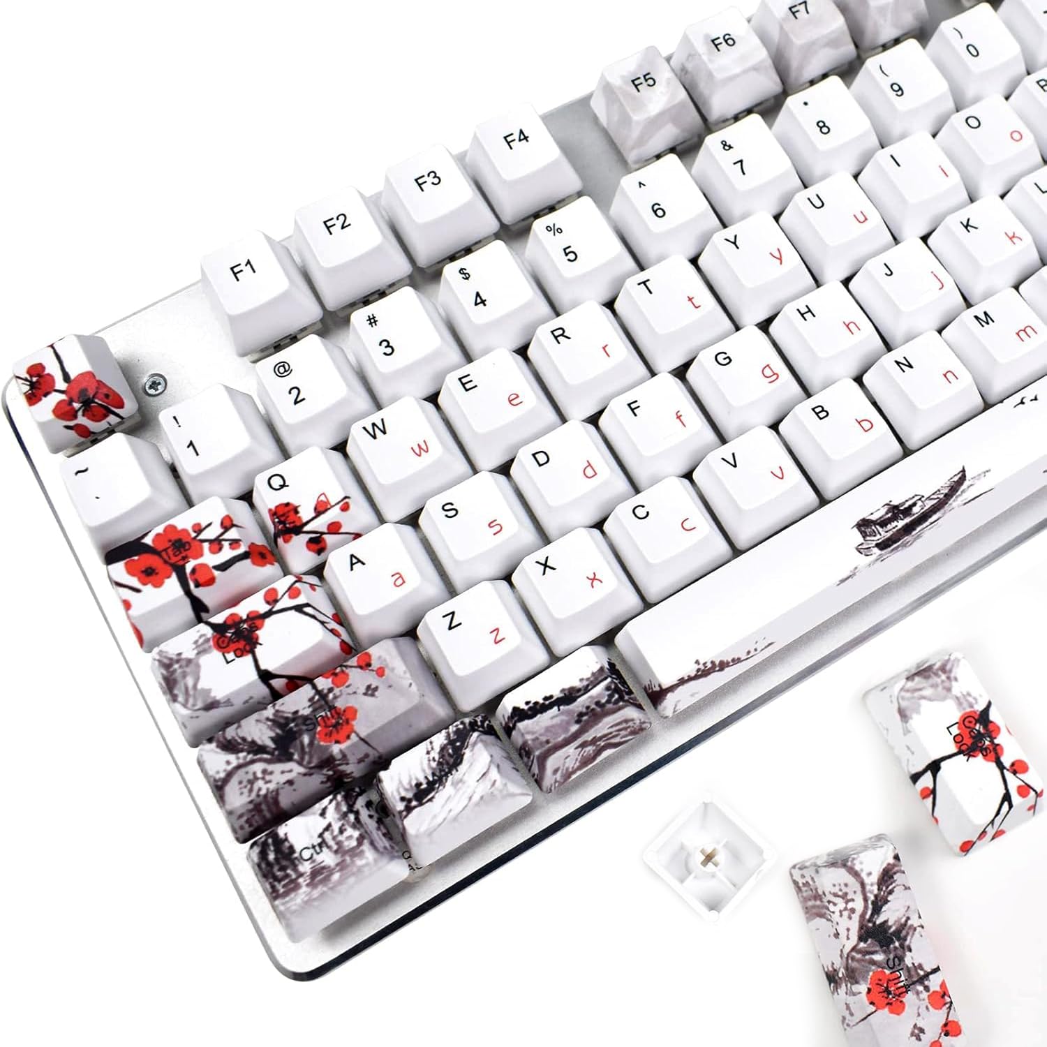 MOLGRIA Plum Blossom Keycaps Mechanical Gaming Keyboards, Custom PBT OEM Profile Key caps Japanese Style with Keycap Puller for Cherry MX 104/87/71/61 60 Percent Keyboard