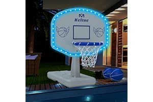 KELTNE Solar Pool Basketball Hoop with Lights, Oversized Pool Toys with 2 Balls/Pump for Poolside Water Basketball Game, LED Pool Basketball Goal for Inground Pool & Deck - Swimming Pool Game for Kids Adults