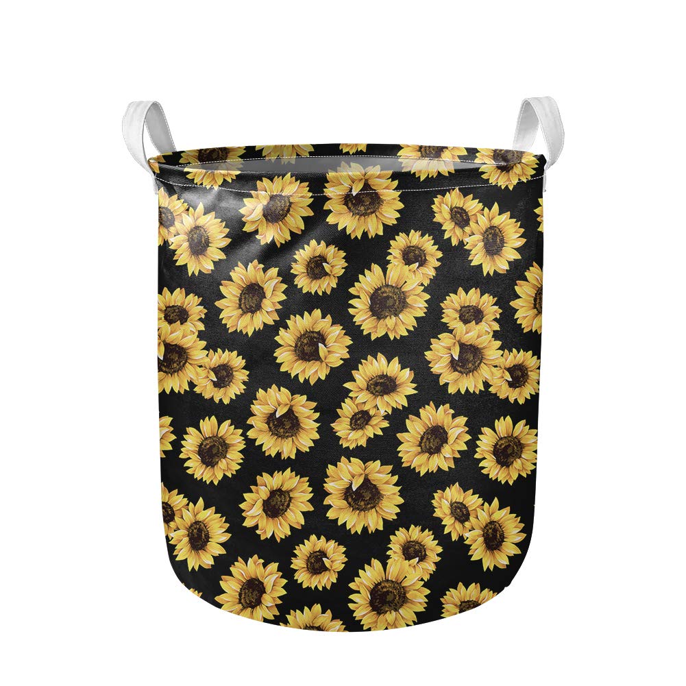 HUGS IDEA Fashion Sunflower Laundry Baskets,Collapsible Canvas Basket for Kids Room,Toy,Home Decor,Nursery Hamper