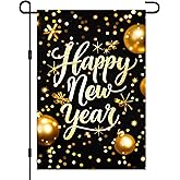 BlissYard Happy New Year Garden Flag 12x18 Inch Gold Glitter Winter Holiday Yard Decor Seasonal Welcome Banner Outdoor Christmas Lawn Sign Double Sided Polyester For Girls or boys gifts