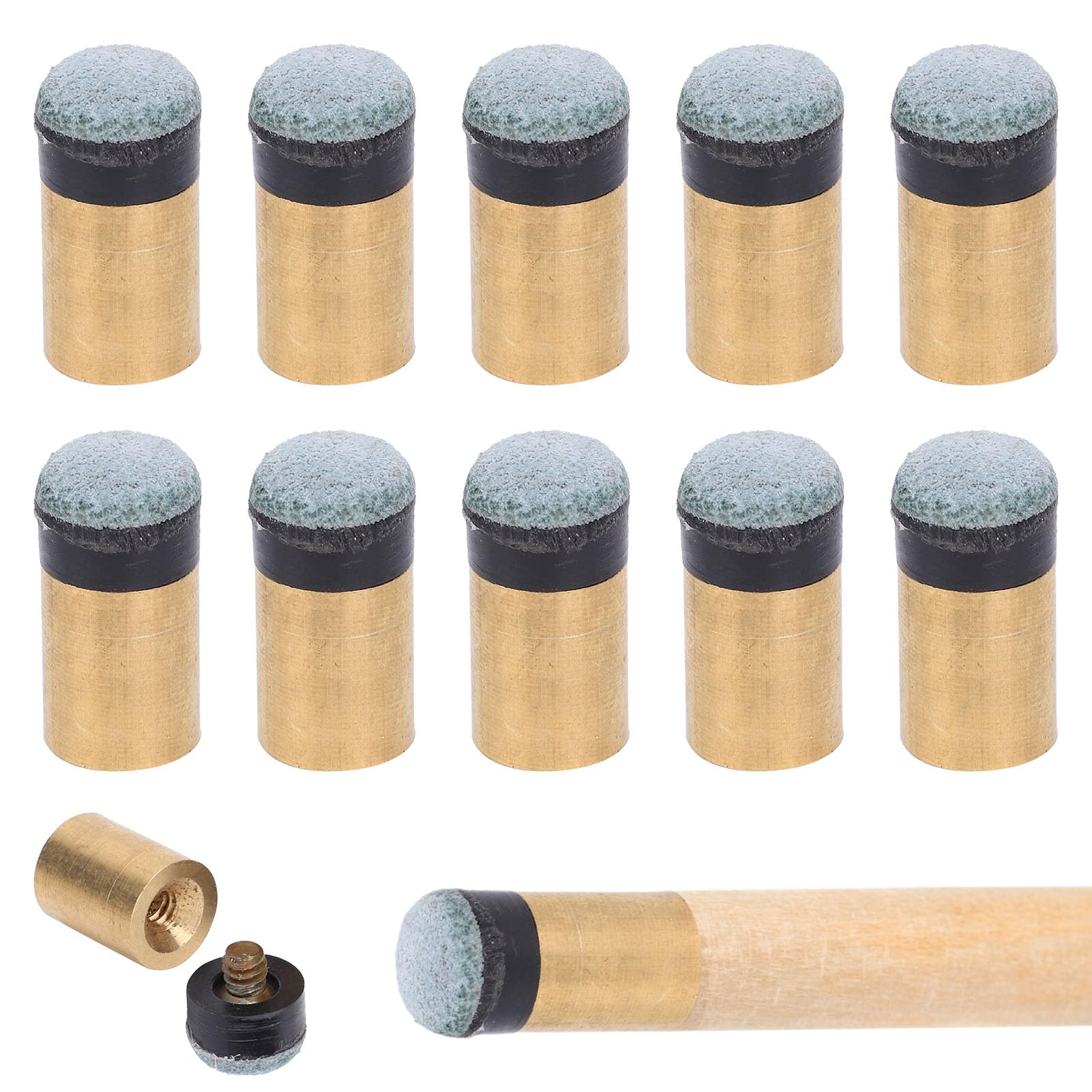 Agatige 10Pcs Pool Cue Tips, Billiards Snooker Pool Cue Pole Tip Replacement Parts Screw on Pool Stick Tips Copper PU Leather Pool Cue Replacement Copper Screw on Tips