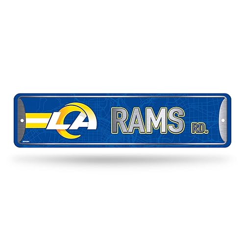 Rico Industries NFL Los Angeles Rams Home Décor Metal Street Sign (4" x 15") - Great for Home, Office, Bedroom, & Man Cave - Made