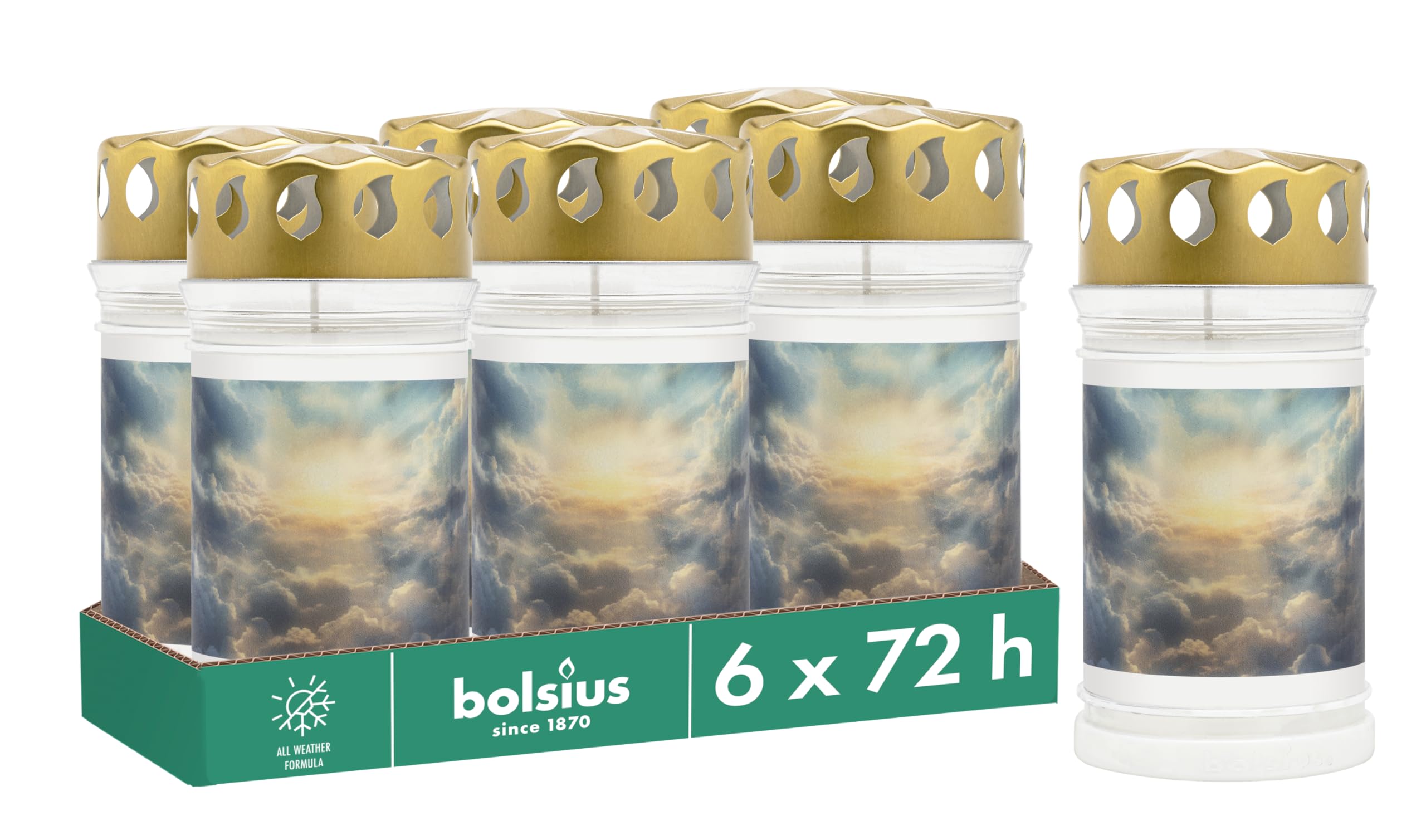 Bolsius Grave Light - with Motif - Sky - Set of 6 - Length Burning Time 3 Days - Funeral Candle & Memorial Candles - Clean Burning - Without Palm Oil, White