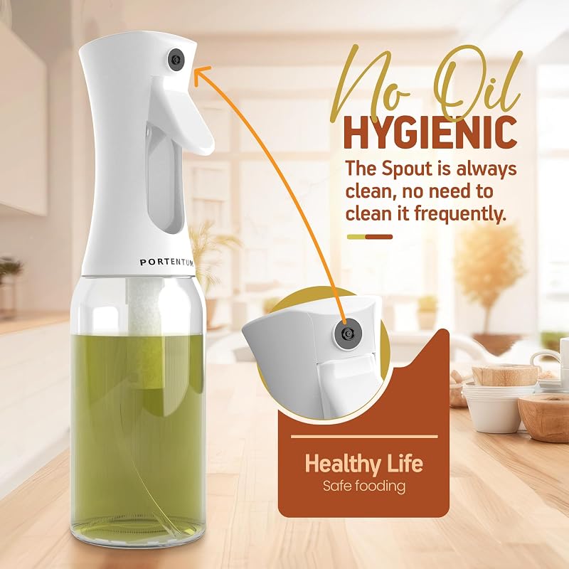 Pulverizador aceite spray de 300 ml, apto para freidora de aire y multiusos, spray aceite de cocina antigoteo, aceitera con dispensador, accesorios freidora sin aceite (Blanco)