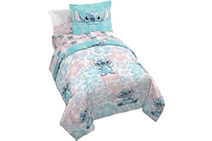 Jay Franco Disney Lilo & Stitch Twin Comforter Set - 5 Piece Bedding Includes Sheet Set & Pillow Covers - Super Soft Kids Floral Bedding