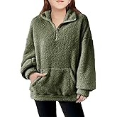 CharmWM Girls Half Zip Outerwear Jacket Kids Oversized Jackets Zipper Fuzzy Warm Sweatshirt with Pockets 5-14 years