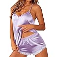 Ekouaer Satin Pajamas Women Lace Sleepwear Lingerie Cami Shorts Set Nightwear XS-XXL