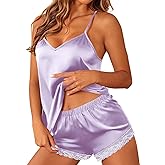 Ekouaer Satin Pajamas Women Lace Sleepwear Lingerie Cami Shorts Set Nightwear XS-XXL