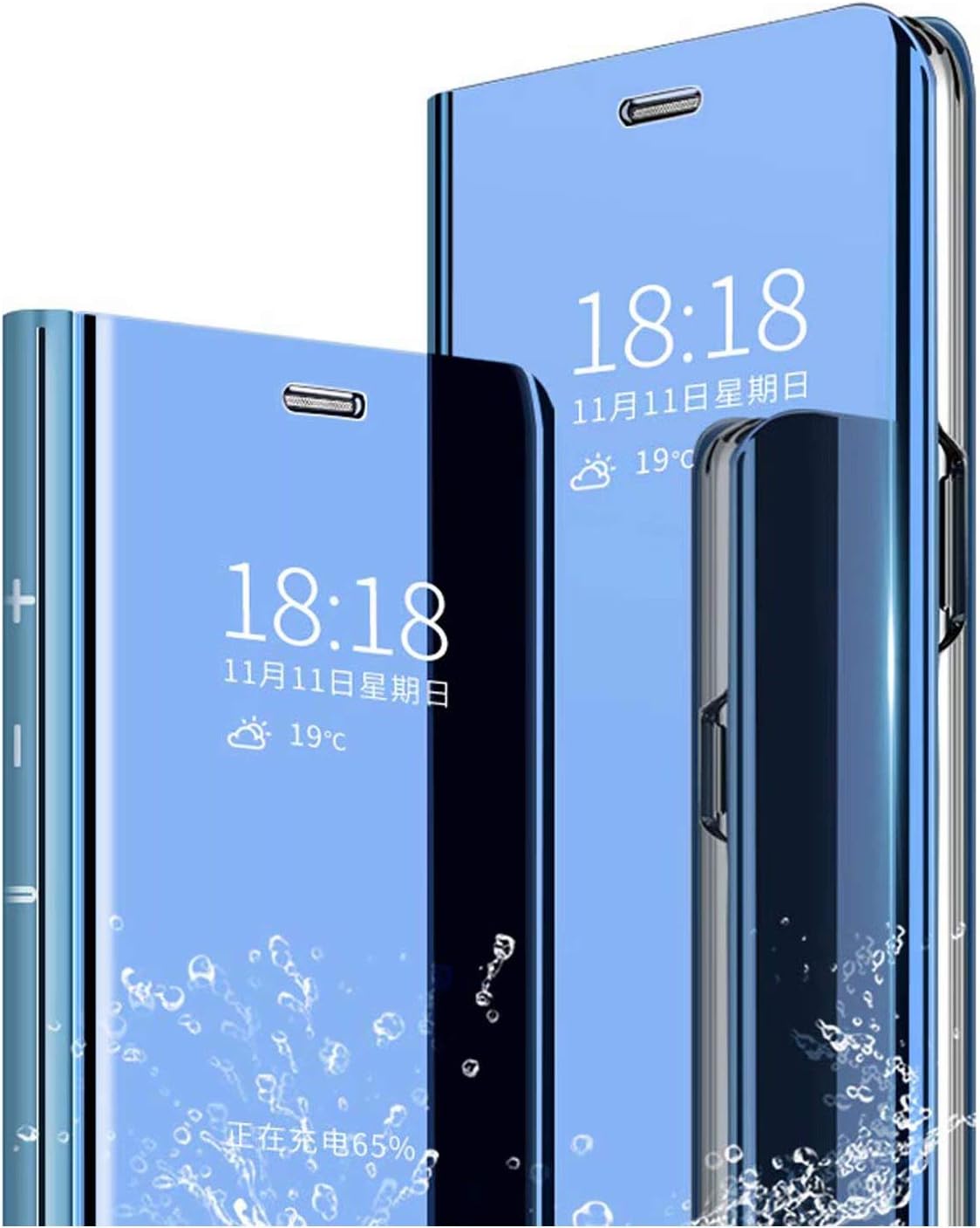 cookaR OPPO Reno 2F Mirror Flip Case, Slim Fit Electroplate Plating Kickstand Case Smart Clear View Cover Full Coverage Hard Shell for OPPO Reno 2F Smartphone, Black