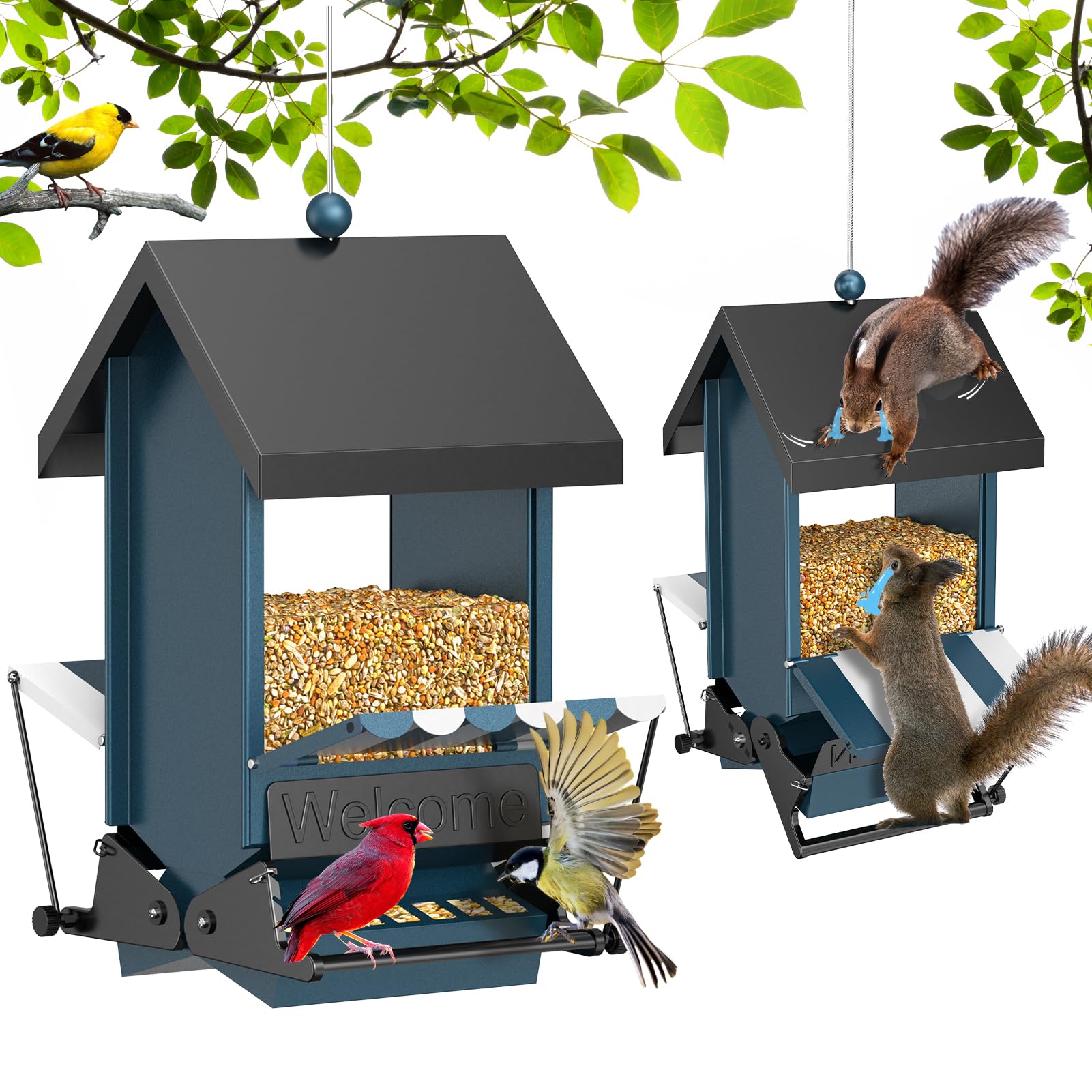 Photo 1 of Squirrel Proof Bird Feeder for Outdoors with Canopy | 5LB Large Capacity, Weather-Resistant Design | Attracts Finches, Cardinals & More for Outdoor Bird Watching