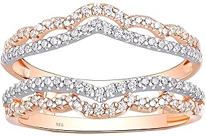 Newshe AAAAA Cubic Zirconia Wedding Ring Enhancer Guard for Engagement Rings Bridal 18K Rose Gold White Sterling Silver Band 