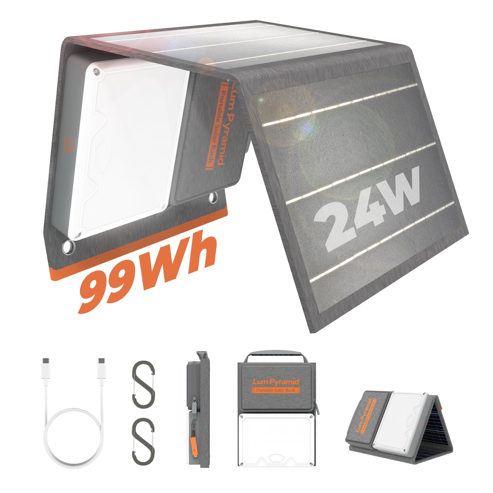 Photo 1 of Lumopal Portable Solar Charger 99.9 Wh Battery Bank Equipped with 24W Foldable Solar Panels and 600 Lumen Adjustable LED Camping Light, 65W PD USB-C, 22W QC3.0 USB A Output for Outdoor