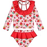 RAISEVERN Little Girls Two Piece Rash Guard Swimsuit Set Bathing Suit UPF Sun Protection 1-5 Years