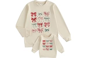 Fernvia Family Matching Outfit Mommy and Me Christmas Sweatshirt Long Sleeve Letters Marry Embroidery Crewneck Pullover Tops