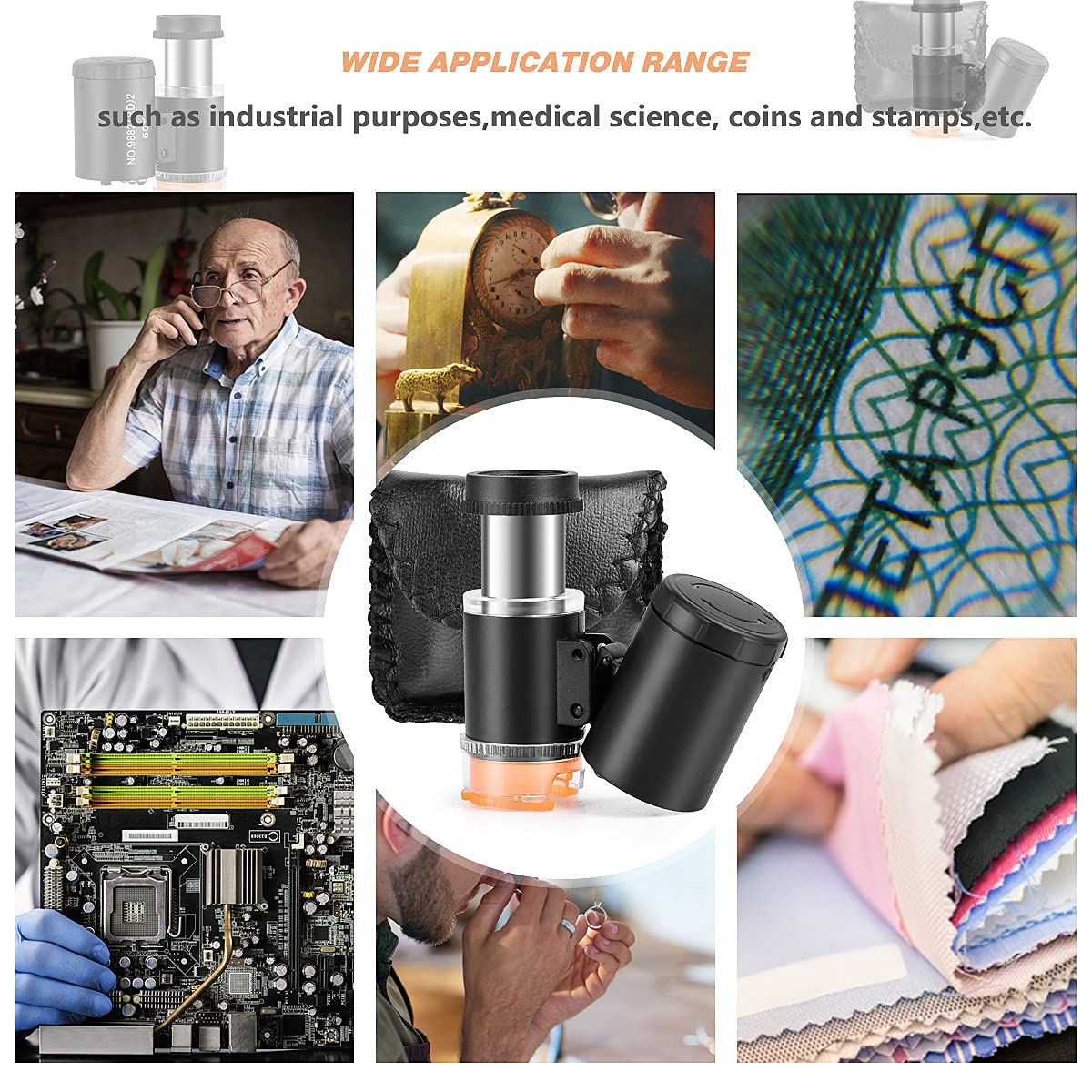 2 Pieces 60X Mini Pocket Microscope, Jewelers Eye Loupe with 3 Light, Portable Magnifying Glass for Handcrafts Jewelry Diamond Gem Coins Currency