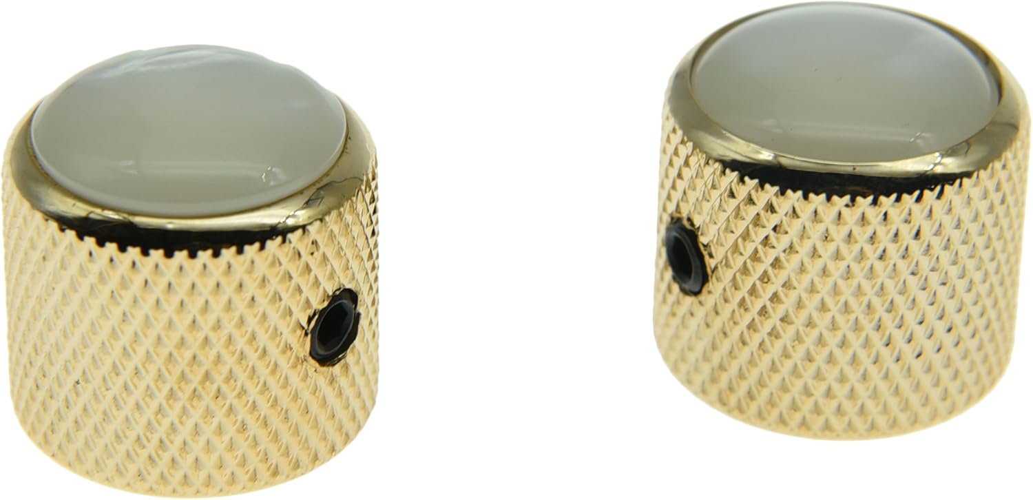 KAISH Set of 2 Gold with White Pearl Cap Guitar Knobs Pearl Top Dome Knobs Bass Knob with Set Screw for Tele/Telecaster - Image 3