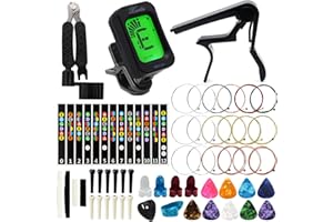 Anvin Acoustic Guitar Accessories Kit - Including Guitar Strings, Tuner, Capo, Restring Tool, Pick Holder, Bridge Pins, Guitar Nuts and Saddles, Finger Picks (53 Pcs)