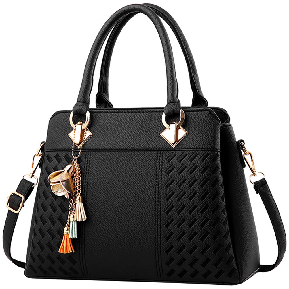Damen Handtasche Damen Große Mode-Design Tragetaschen Damen Umhängetasche Top Griff Taschen(Schwarz)