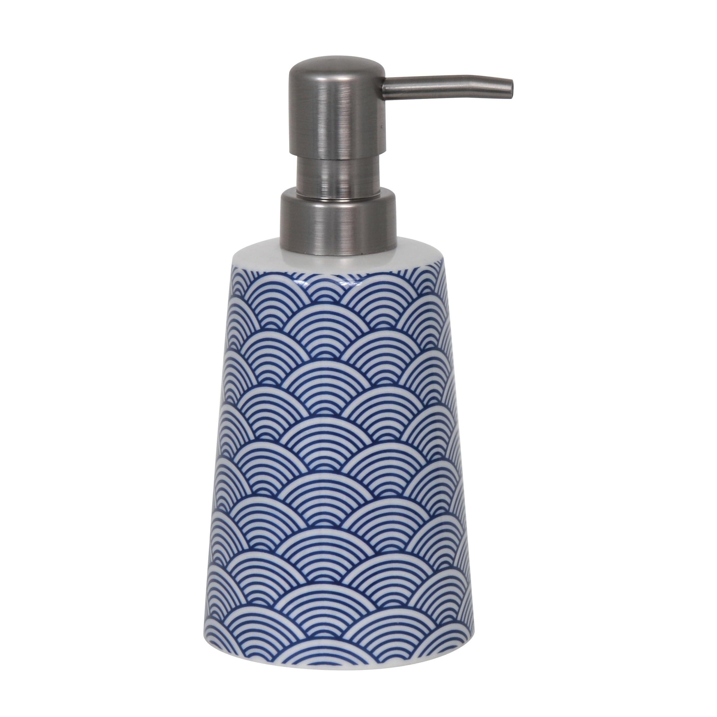 MSV Soap dispenser Bento, Ceramic Bathroom Accessory, blue/white, 30 x 20 x 15 cm