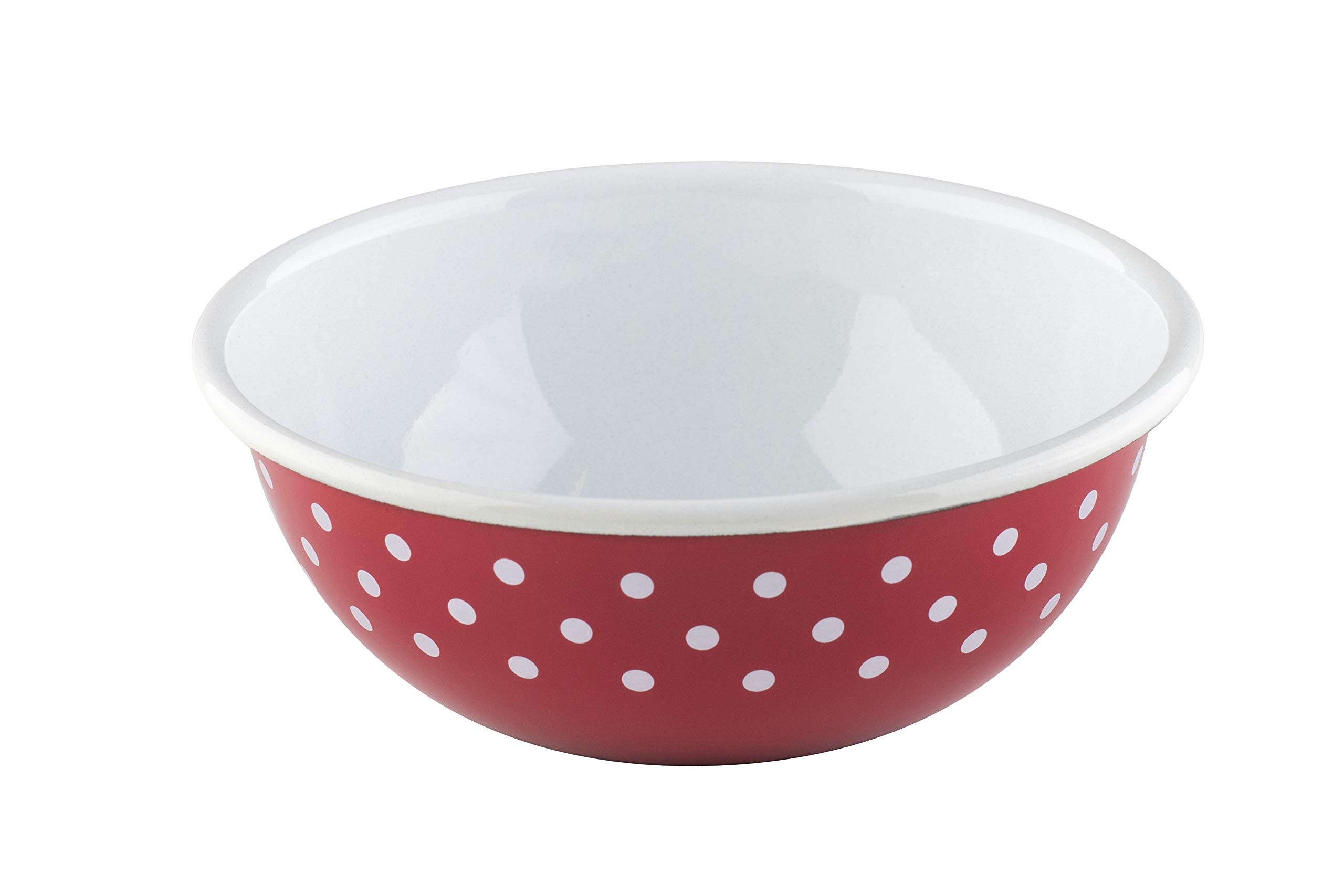 Riess, 0305-077, Kitchen Bowl 18, Country - PÜNKTCHEN Rot, Diameter 18 cm, Height 6.6 cm, Capacity 1.0 Litre, Enamel, red/White, Induction