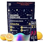 Calm Magnesium Glycinate Powdered Drink Mix with Electrolytes – Sugar Free with Ashwagandha, L-Theanine, Vitamin B 6& GABA – Cortisol Support, Stress Relief, Hydration & Focus - 20 servings (Lemon)