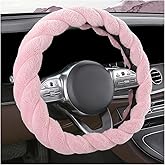 KVAEY Fluffy Car Steering Wheel Cover, 15 Inches Anti-Slip Round Fuzzy Winter Steering Wheel Protector, Soft Warm Plush Steering Wheel Cover for Women Girls, Car Accessories (Pink, D-Shaped)