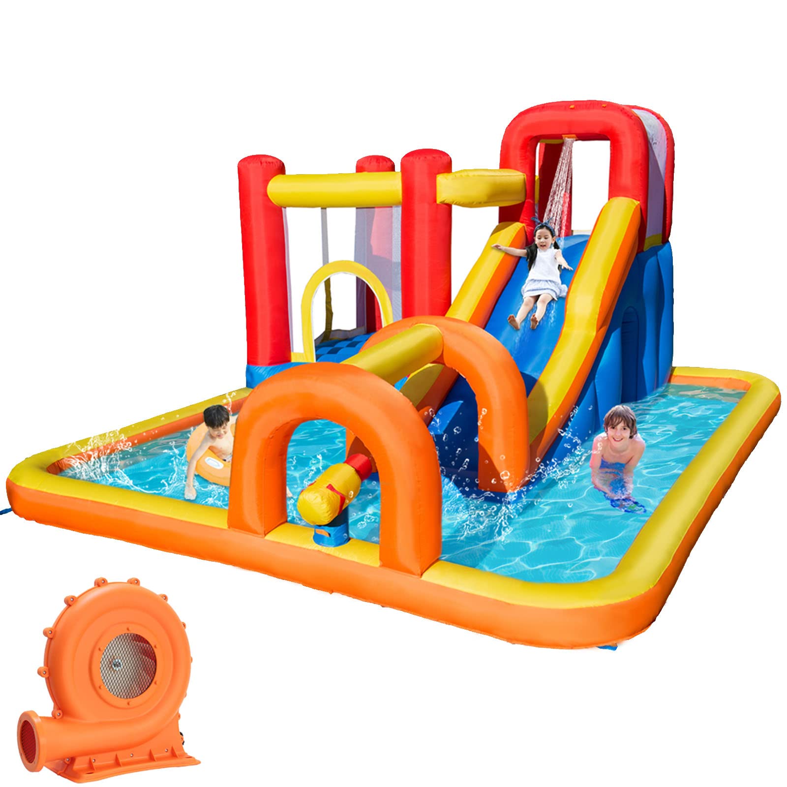 Baralir Inflatable Bouncy Castle, Large Inflatable Bounce House Water Slide Trampoline Splashing Pool Climbing Wall with Air Blower for Kids Outdoor Indoor Play, 3.96 x 3.2 x 1.96m