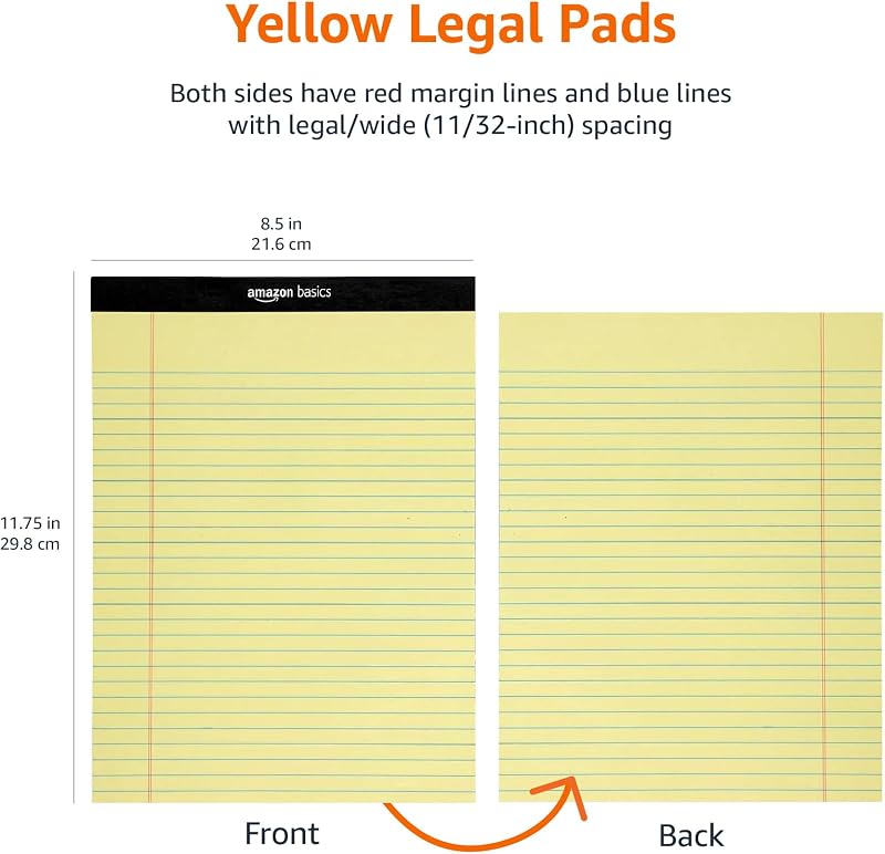 Legal/larghe a righe, 8,5 by 11,75 pollici, 50 fogli, confezione da 12, Canary, Letter