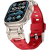 WINGLE FKM Rubber Bands for Apple Watch Band Ultra 3/2/1 Band Ultra 49mm Series 11 10 46mm 45mm 44mm 42mm SE 3/2/1 9 8 7 6 5 4 3 Men, Military Rugged Metal Connector Silicone iWatch Sport Bands, Red