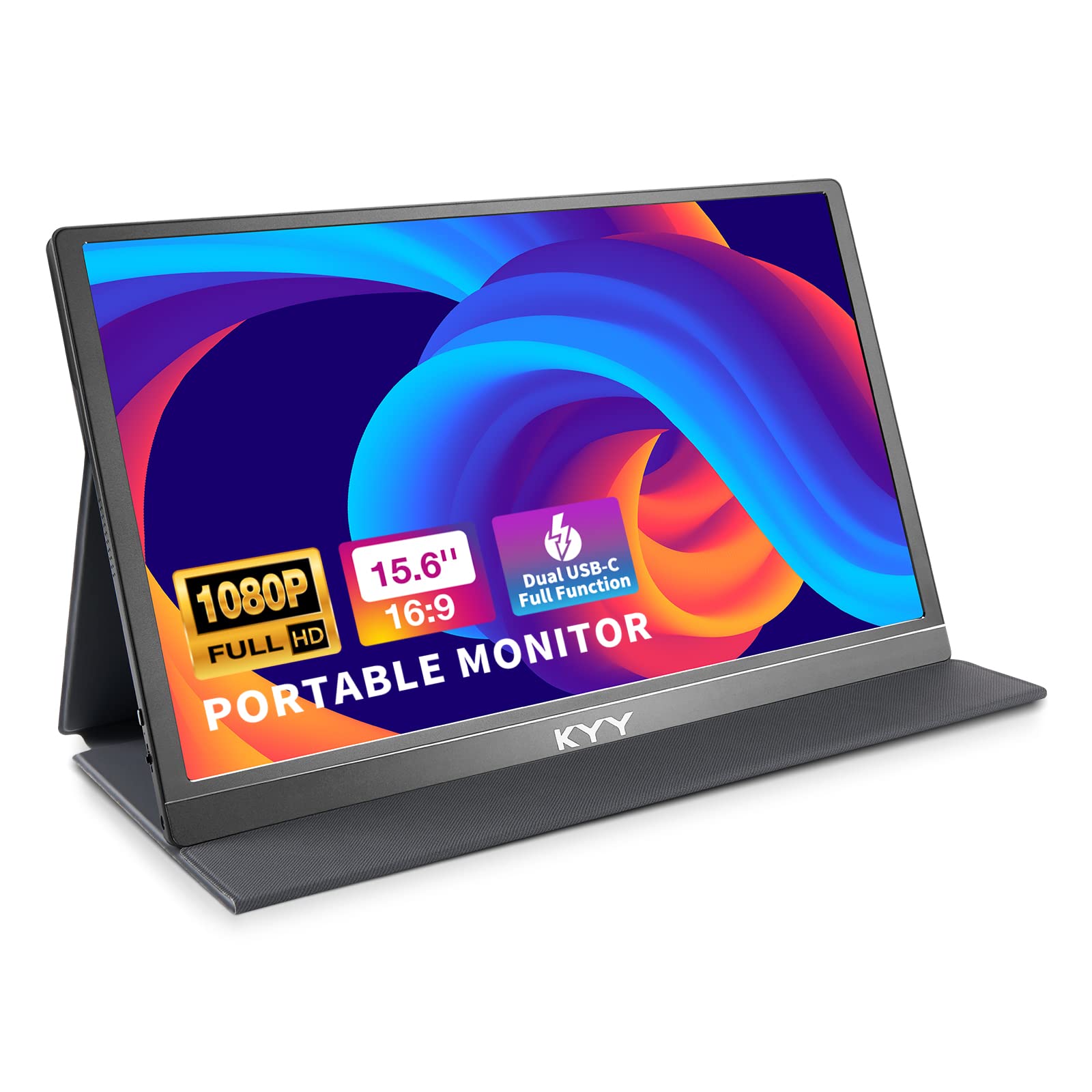 KYY Portable-Monitor-for-Laptop - 15.6'' 1080P FHD IPS Display USB-C&HDMI Portable Monitor for Laptop with Cover and Speakers