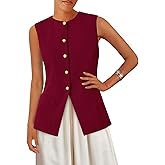 PRETTYGARDEN Blazer Vest Tops for Women Sleeveless Button Down Business Casual Outfits Work Suit Vests Waistcoat