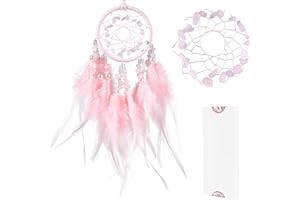 HOLSM-III Mini Dream Catchers - Rooster Feather with Rose Crystal, Handmade Small Dreamcatcher for Bedroom, A Dream Catcher for Girls and Boys, Wall Decor