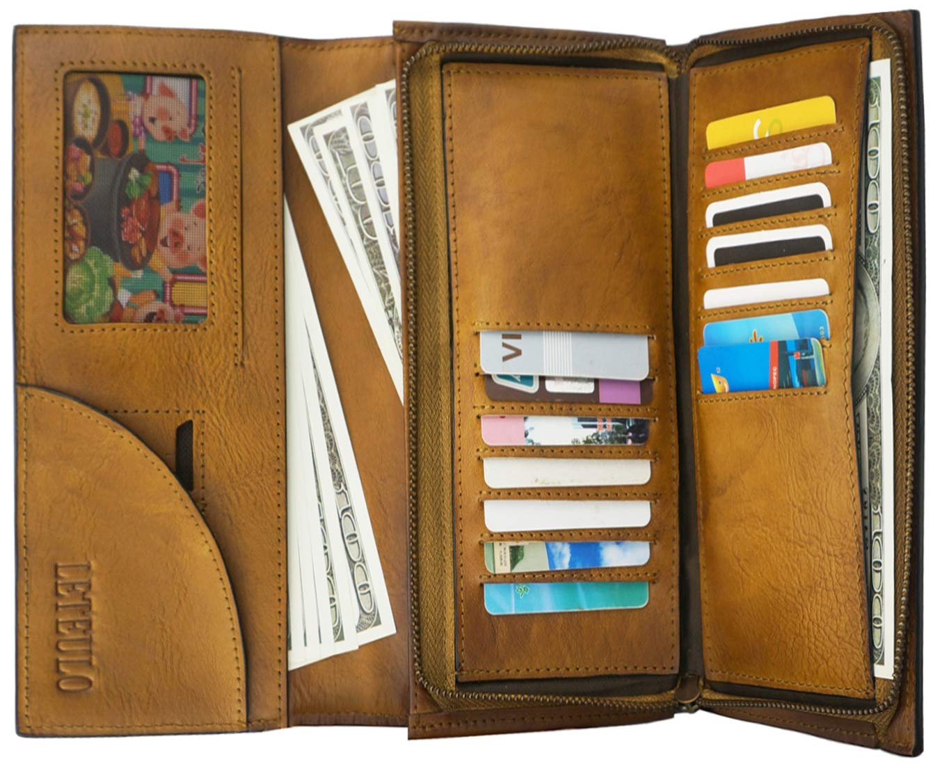 Womens Wallet Genuine Leather Dip Dye Card Organizer Ladies Purse Large Capacity Clutch