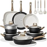24Pcs Pots and Pans Set Non Stick,Ceramic Cookware Set with Titanium-Reinforced Nonstick Coating,Long-Lasting,PFAS-Free,Induction Compatible,Full Kitchen Set with 3 Stock Pots for Family Cooking,Black
