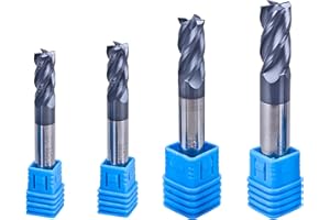 DelitonGude 4Pcs Carbide Tungsten Square CNC End Mill Set 4mm+5mm+6mm+8mm,4 Fultes Suitable for Alloy Steels/Hardened Steels HRC55(4/5/6/8set)