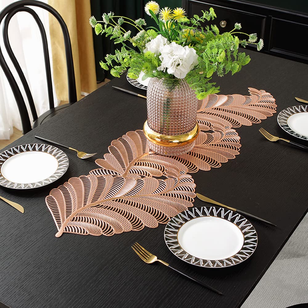 Hosoncovy PVC Hollow Table Runner Non-slip Decorative Table Mats Placemat for Home Party Kitchen Dining Wedding Decor (92CM X 33CM) (Copper)