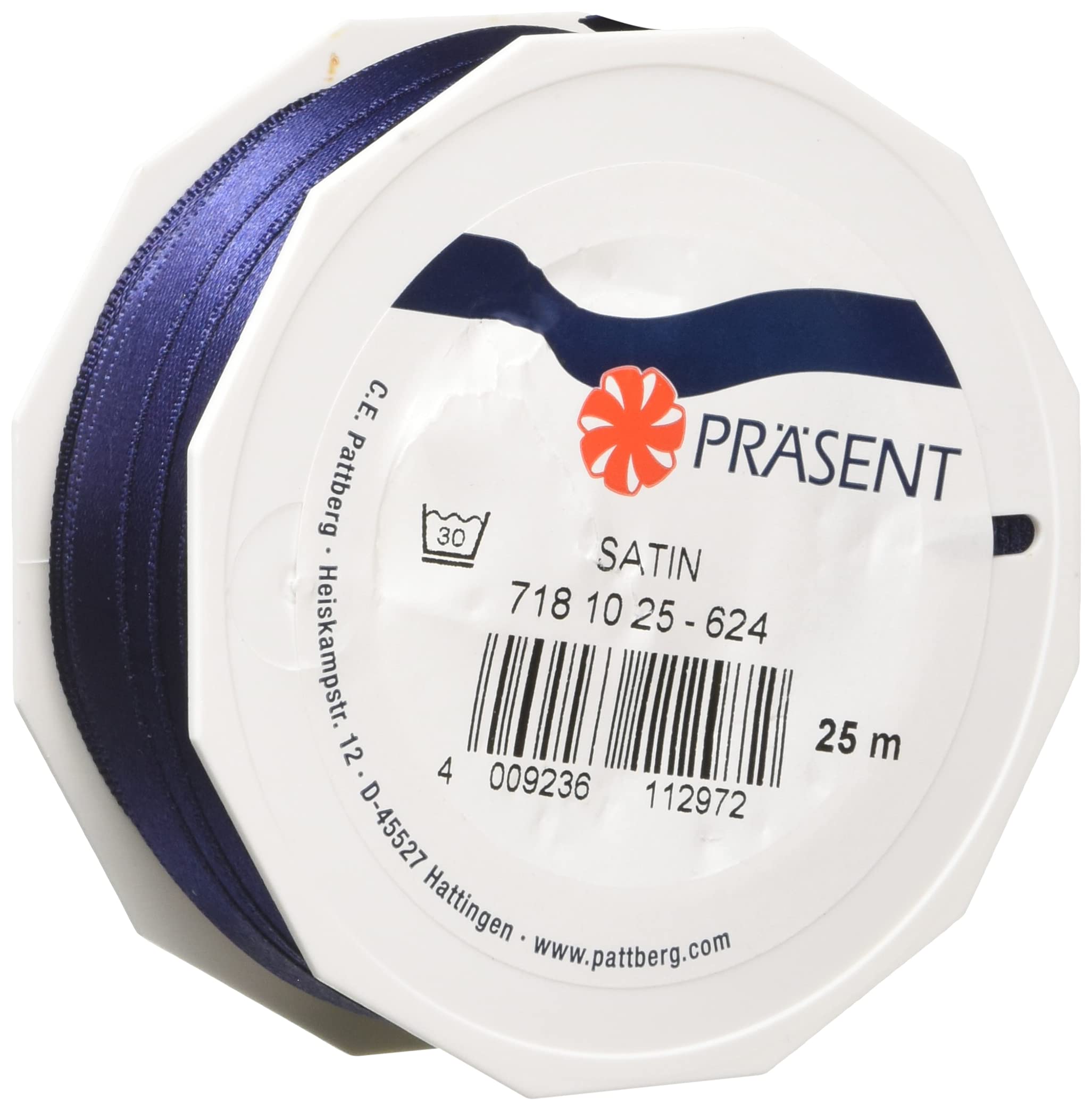 PRÄSENT C.E. Pattberg SATIN dark blue gift ribbon, 27 yards for Wrapping Gifts, Ribbon for Decorating & Crafting, Decorative Ribbon for Gifts, for every occasion, 10mm - 25m — image 1