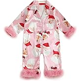 Kavousa Baby Girl Christmas Pajamas Pjs Long Sleeve Button Down Newborn Pajama Romper Sleepwear One-piece Pjs Lounge Set