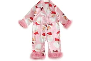 Kavousa Baby Girl Christmas Pajamas Pjs Long Sleeve Button Down Newborn Pajama Romper Sleepwear One-piece Pjs Lounge Set
