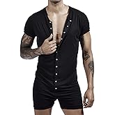 Crongless Men's Short Sleeve Pajamas Sexy Sleepwear Jumpsuit Stretchy Silky Elastic Home Casual Sleepwear