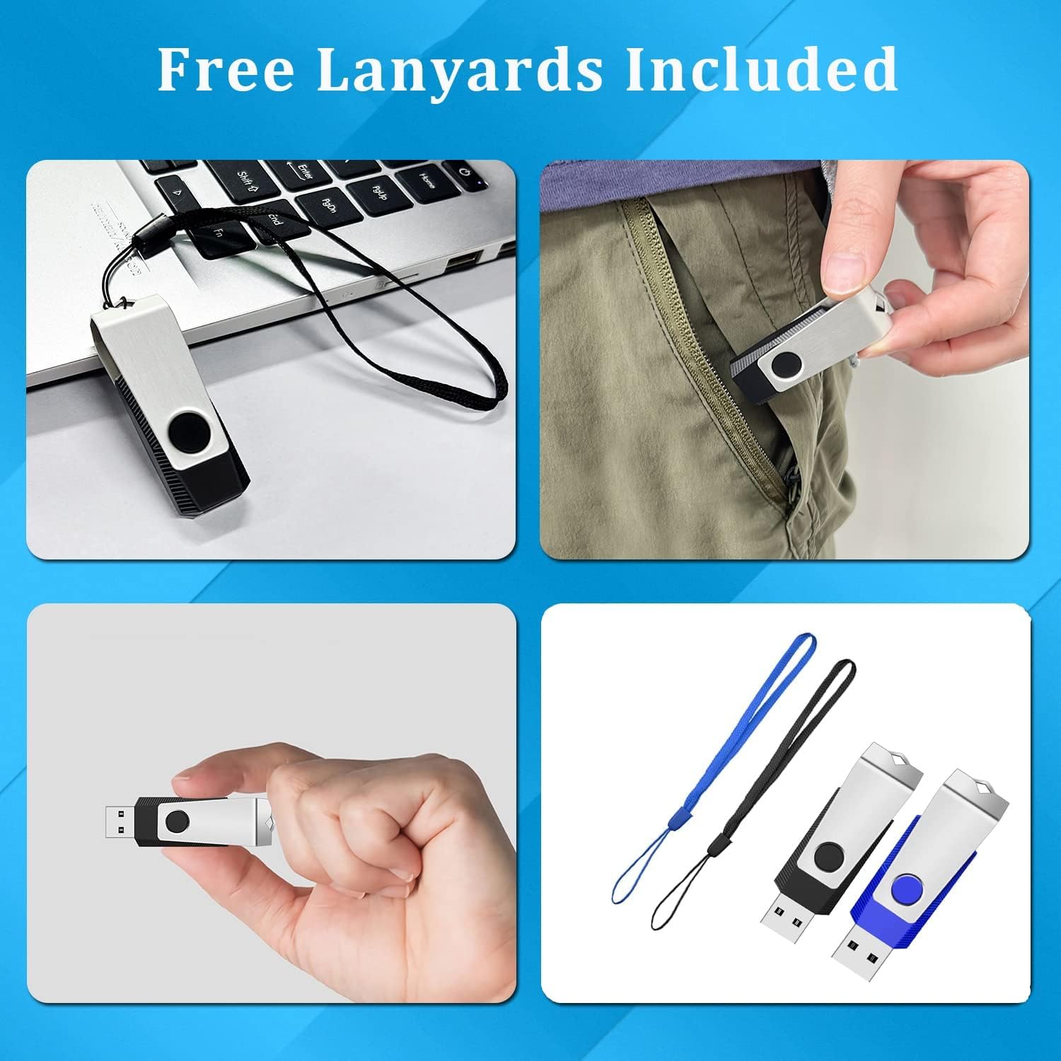 1GB USB 2.0 Flash Drive 2 Pack Wooolken Thumb Drives Jump Pen Drive Memory Stick with LED Light and Lanyards for Storage and Backup(1G, 2 Colors: Black Blue)