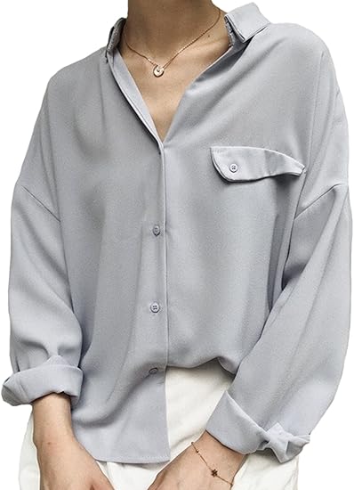 Amazon Keimi レディース シフォンシャツ ブラウス 長袖 オフィストップス ゆったり オフショルダー 白 グレー 茶色 3色 シャツ ブラウス 通販