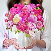 MZD8391 Birthday Cards with MUSIC & LIGHTS, Pop Up Happy Birthday Cards, Pink Penoy, 10 Inch Life Sized Forever Flower Bouquet Greeting Card Gifts for Women Mom Grandma