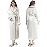 Oksun Womens Long Fleece Robe: Soft Fluffy Warm Bathrobe - Cozy Winter Housecoat Nigthgown with Chic Piping