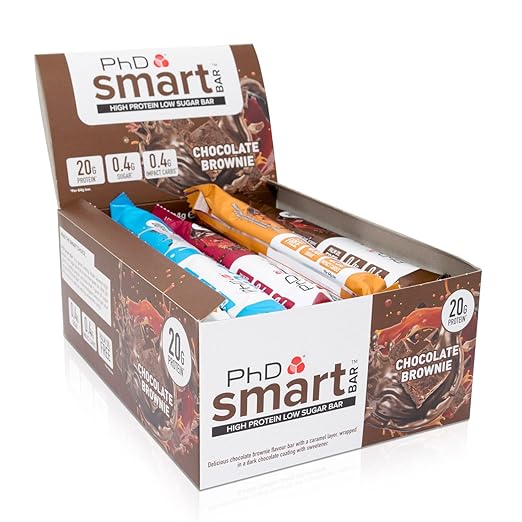 PhD Nutrition Smart Bar Mix Box, 15 x 64g, MINDESTENS 5 verschiedene Geschmäcker, Crunchy & Lecker, Eiweissriegel mit 20g Eiw