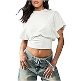 SOLY HUX Women's T Shirt Mock Neck Short Sleeve Crop Tops Lace Up Back Casual Tee