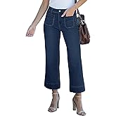 luvamia Wide Leg Jeans for Women Trendy High Waisted Flare Jeans Cropped Denim Pants Stretchy Baggy with Patch Pockets