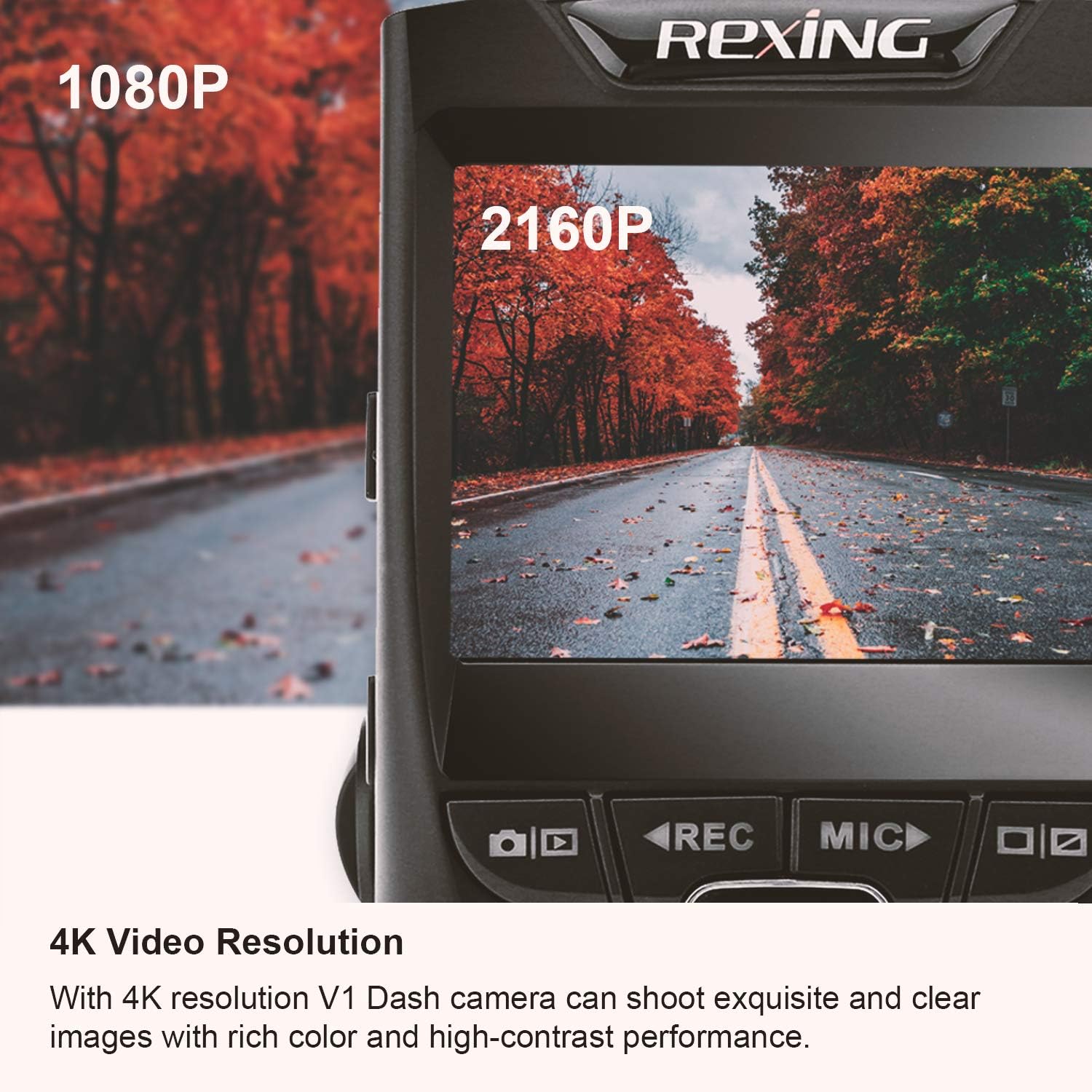 REXING V1-4K Ultra HD Car Dash Cam 2.4" LCD Screen, Wi-Fi, 170° Wide Angle Dashboard Camera Recorder with G-Sensor, WDR - Image 4